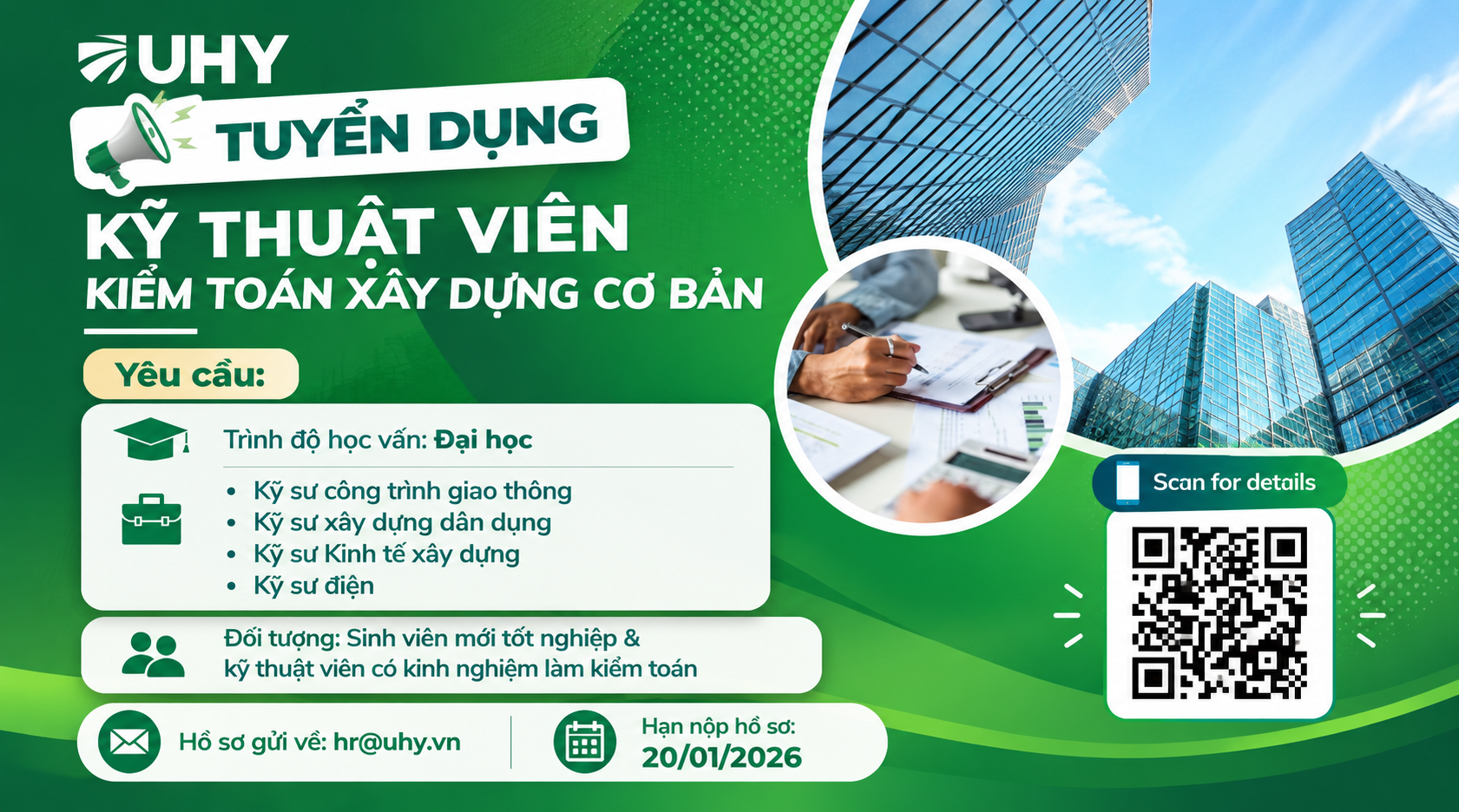 UHY Việt Nam Tuyển dụng: 02 Kỹ thuật viên Kiểm toán xây dựng cơ bản